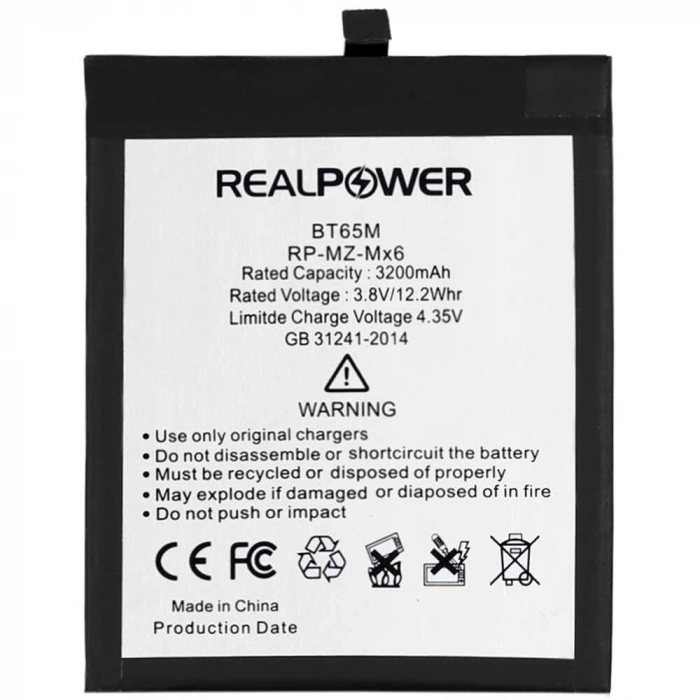 RealPower Meizu Uyumlu MX6 Batarya 3200mAh Li-Polymer Uzun Ömürlü Pil