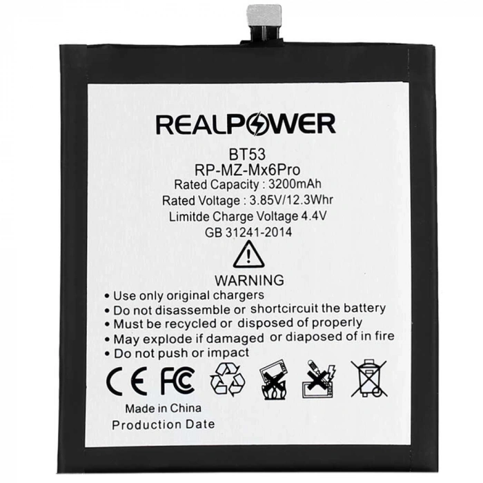 RealPower Meizu Uyumlu MX6 Pro Batarya 3200mAh Li-Polymer Uzun Ömürlü Pil
