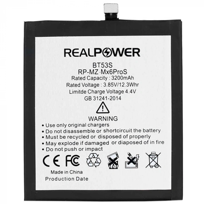 RealPower Meizu Uyumlu MX6 Pro S Batarya 3200mAh Li-Polymer Uzun Ömürlü Pil