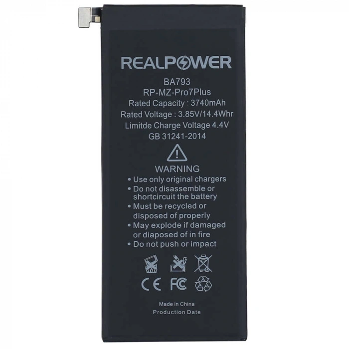 RealPower Meizu Uyumlu Pro 7 Plus Batarya 3740mAh Li-Polymer Uzun Ömürlü Pil