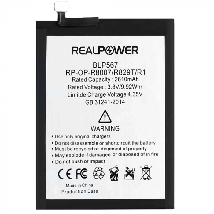 RealPower Oppo Uyumlu R829T Batarya 2610mAh Li-Polymer Uzun Ömürlü Pil