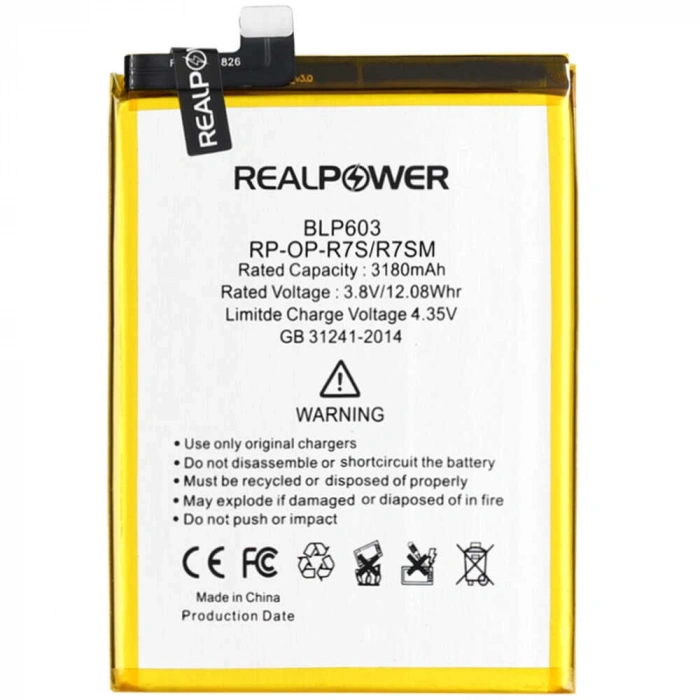 RealPower Oppo Uyumlu R7sm Batarya 3180mAh Li-Polymer Uzun Ömürlü Pil