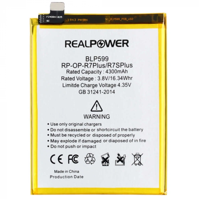 RealPower Oppo Uyumlu R7 Plus Batarya 4300mAh Li-Polymer Uzun Ömürlü Pil