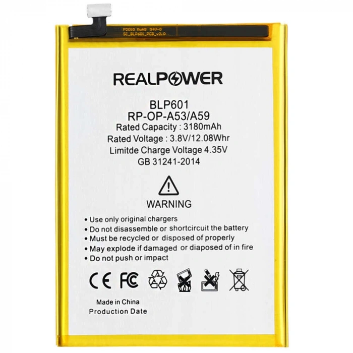 RealPower Oppo Uyumlu A53 Batarya 3180mAh Li-Polymer Uzun Ömürlü Pil