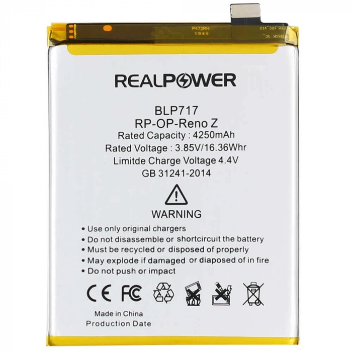 RealPower Oppo Uyumlu Reno Z Batarya 4250mAh Li-Polymer Uzun Ömürlü Pil