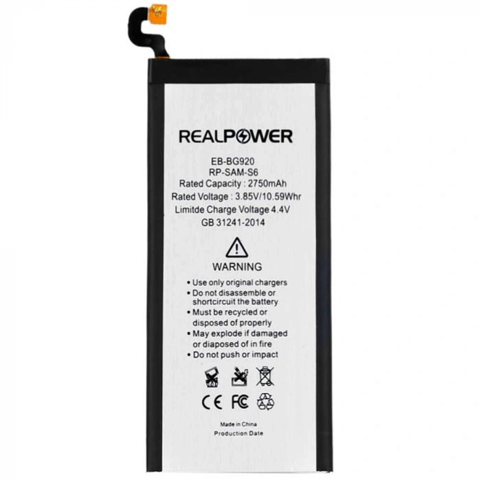 RealPower Samsung Uyumlu Galaxy S6 G920 Batarya 2750mAh Li-Polymer Uzun Ömürlü Pil