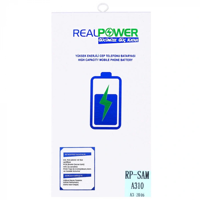 RealPower Samsung Uyumlu Galaxy A3 2016 A310 Batarya 2400mAh Li-Polymer Uzun Ömürlü Pil