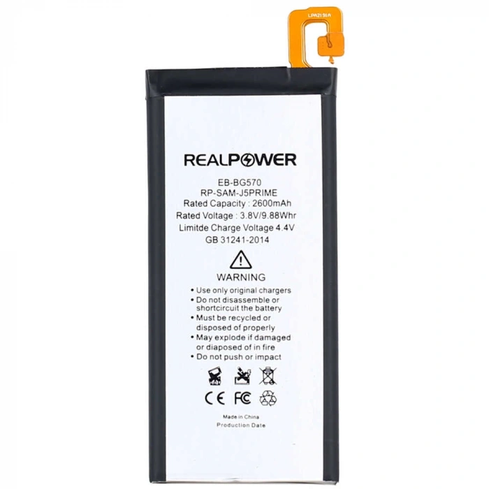 RealPower Samsung Uyumlu Galaxy J5 Prime G570 Batarya 2600mAh Li-Polymer Uzun Ömürlü Pil