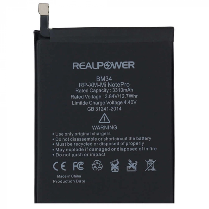RealPower Xiaomi Uyumlu Mi Note Pro Batarya 3310mAh Li-Polymer Uzun Ömürlü Pil