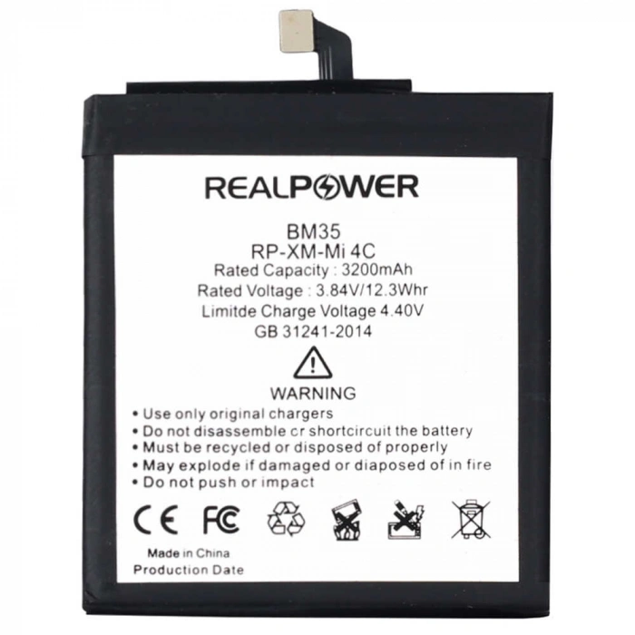 RealPower Xiaomi Uyumlu Mi 4c Batarya 3200mAh Li-Polymer Uzun Ömürlü Pil