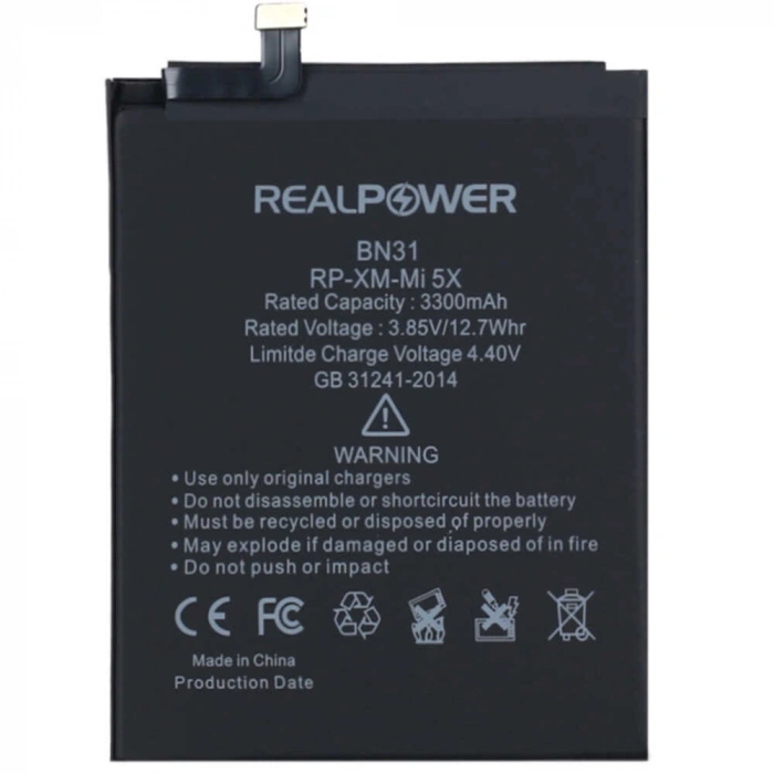 RealPower Xiaomi Uyumlu Mi 5x Batarya 3300mAh Li-Polymer Uzun Ömürlü Pil