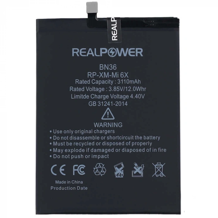 RealPower Xiaomi Uyumlu Mi 6x Batarya 3110mAh Li-Polymer Uzun Ömürlü Pil