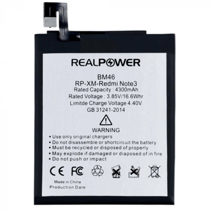 RealPower Xiaomi Uyumlu Redmi Note 3 Batarya 4300mAh Li-Polymer Uzun Ömürlü Pil