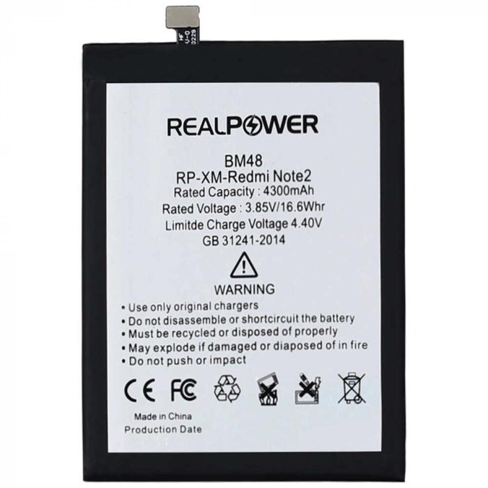 RealPower Xiaomi Uyumlu Redmi Note 2 Batarya 4300mAh Li-Polymer Uzun Ömürlü Pil