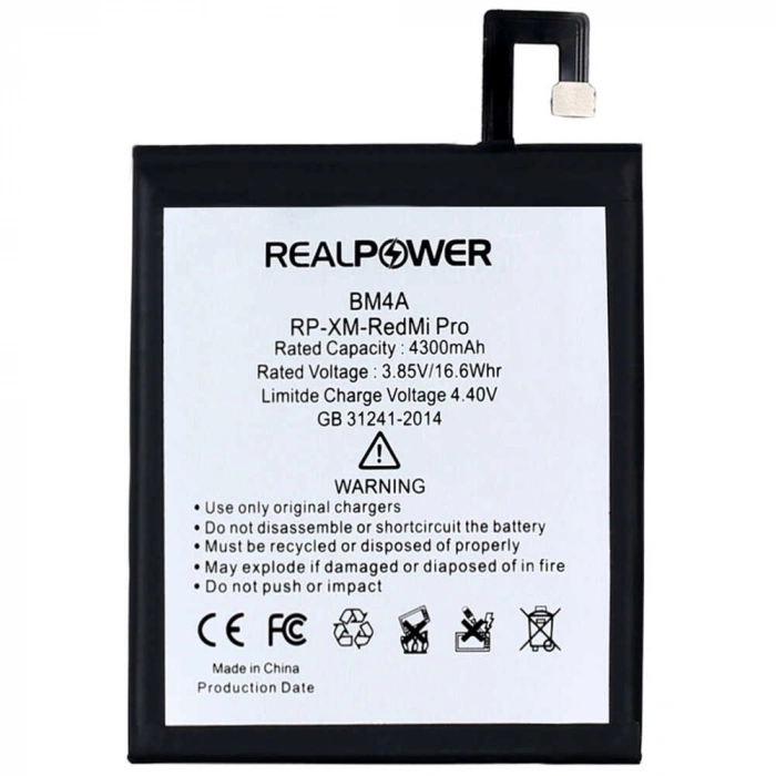 RealPower Xiaomi Uyumlu Redmi Pro Batarya 4300mAh Li-Polymer Uzun Ömürlü Pil