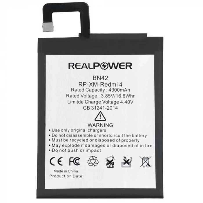 RealPower Xiaomi Uyumlu Redmi 4 Batarya 4300mAh Li-Polymer Uzun Ömürlü Pil