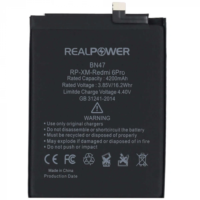 RealPower Xiaomi Uyumlu Mi A2 Lite Batarya 4200mAh Li-Polymer Uzun Ömürlü Pil