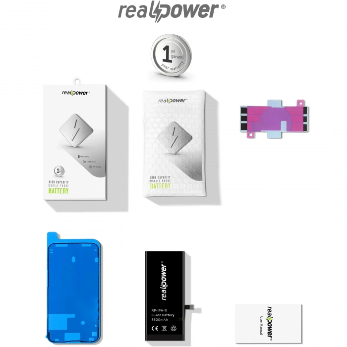 RealPower Apple Uyumlu iPhone 11 Batarya 3600mAh Yüksek Kapasiteli Güçlendirilmiş Pil