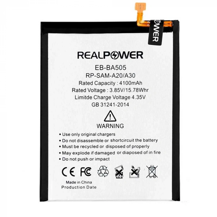 RealPower Samsung Uyumlu Galaxy A20 A205 Batarya 4100mAh Li-Polymer Uzun Ömürlü Pil