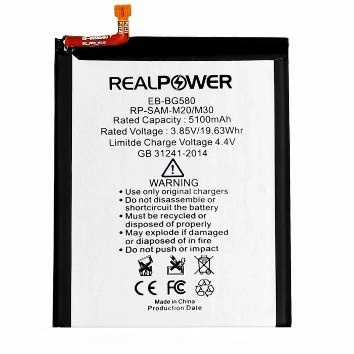 RealPower Samsung Uyumlu Galaxy M30 M305 Batarya 5100mAh Li-Polymer Uzun Ömürlü Pil