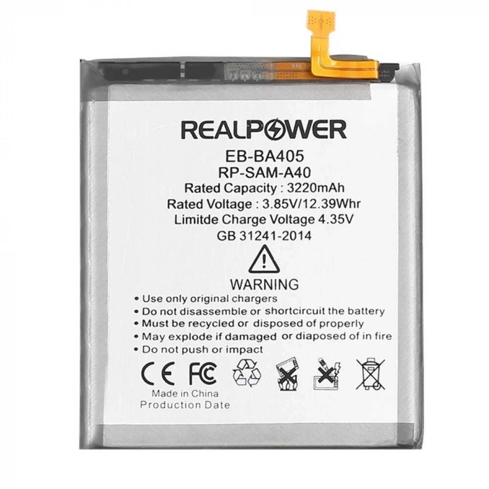 RealPower Samsung Uyumlu Galaxy A40 A405 Batarya 3220mAh Li-Polymer Uzun Ömürlü Pil