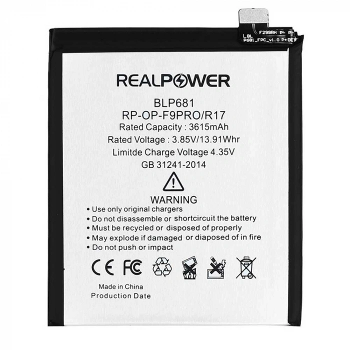 RealPower Oppo Uyumlu F9 Pro Batarya 3615mAh Li-Polymer Uzun Ömürlü Pil