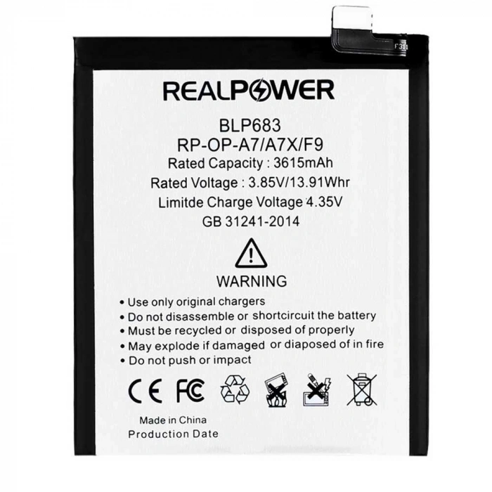 RealPower Oppo Uyumlu F9 Batarya 3615mAh Li-Polymer Uzun Ömürlü Pil
