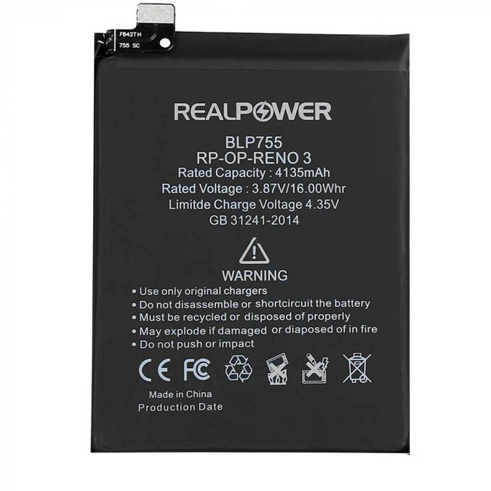 RealPower Oppo Uyumlu Reno 3 Batarya 4135mAh Li-Polymer Uzun Ömürlü Pil