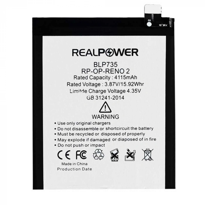 RealPower Oppo Uyumlu Reno 2 Batarya 4115mAh Li-Polymer Uzun Ömürlü Pil