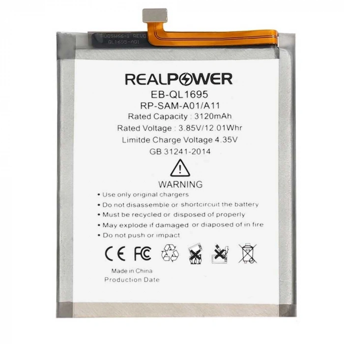 RealPower Samsung Uyumlu Galaxy A01 A015 Batarya 3120mAh Li-Polymer Uzun Ömürlü Pil