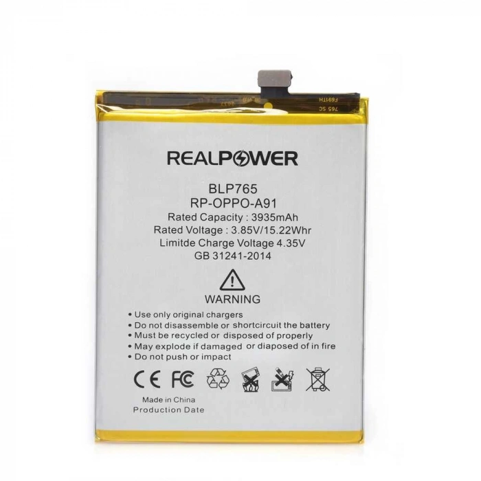 RealPower Oppo Uyumlu A91 Batarya 3935mAh Li-Polymer Uzun Ömürlü Pil