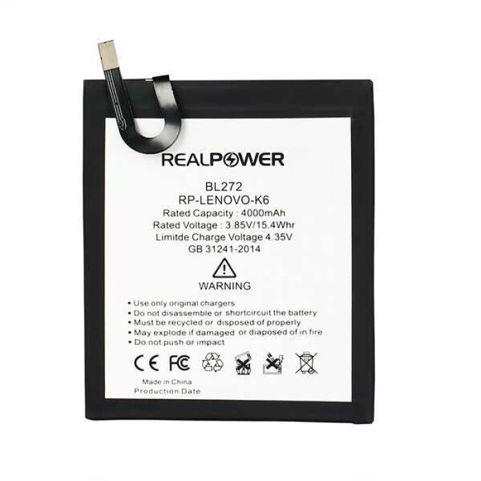 RealPower Lenovo Uyumlu K6 Power Batarya Li-Polymer Uzun Ömürlü Pil