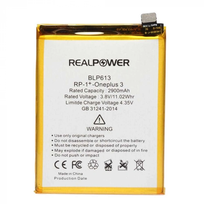 RealPower OnePlus Uyumlu 3 Batarya 3000mAh Li-Polymer Uzun Ömürlü Pil