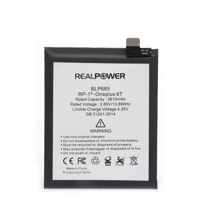 RealPower OnePlus Uyumlu 6T Batarya 3610mAh Li-Polymer Uzun Ömürlü Pil
