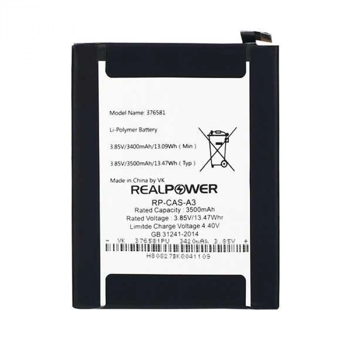 RealPower Casper Uyumlu Via A3 Batarya 3500mAh Li-Polymer Uzun Ömürlü Pil