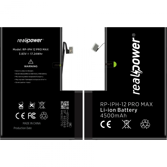 RealPower Apple Uyumlu iPhone 12 Pro Max Batarya 4500mAh Yüksek Kapasiteli Güçlendirilmiş Pil