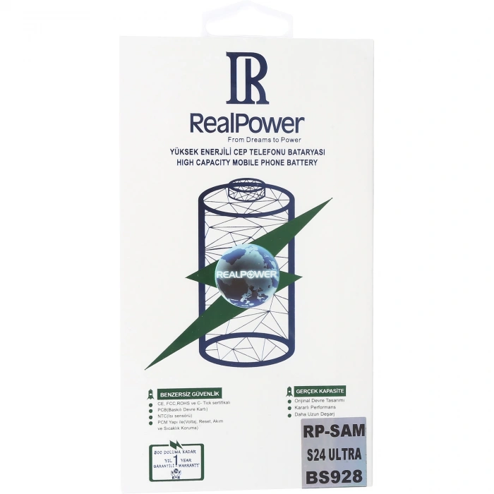 RealPower Samsung Uyumlu Galaxy S24 Ultra S928 Batarya Li-Polymer Uzun Ömürlü Pil