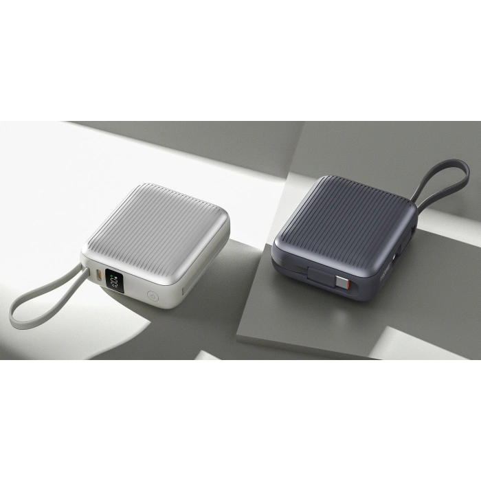 Realpower 10000mAh 22.5W Hızlı Şarj Powerbank Gri Dahili Kablolu Taşınabilir Şarj Cihazı LED Göstergeli PB10KGR