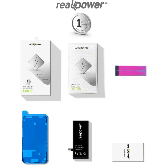 RealPower Apple Uyumlu iPhone 6s Batarya 2520mAh Yüksek Kapasiteli Güçlendirilmiş Pil