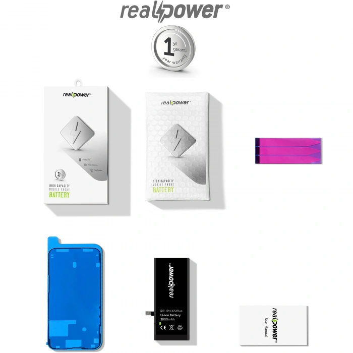 RealPower Apple Uyumlu iPhone 6s Plus Batarya 3800mAh Yüksek Kapasiteli Güçlendirilmiş Pil