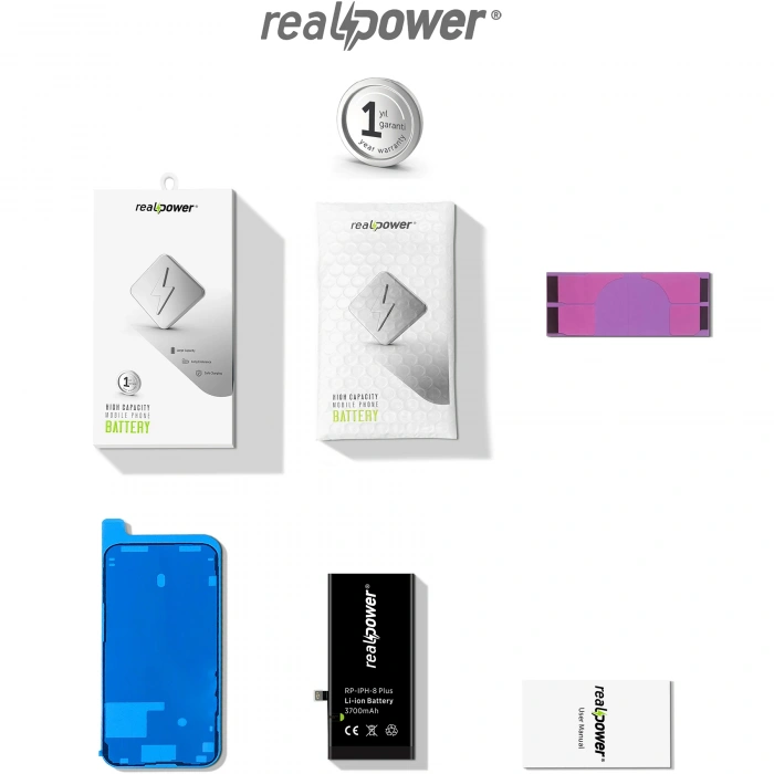 RealPower Apple Uyumlu iPhone 8 Plus Batarya 3700mAh Yüksek Kapasiteli Güçlendirilmiş Pil