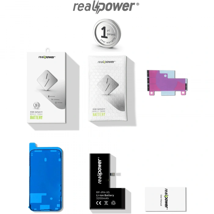 RealPower Apple Uyumlu iPhone Xs Batarya 3200mAh Yüksek Kapasiteli Güçlendirilmiş Pil