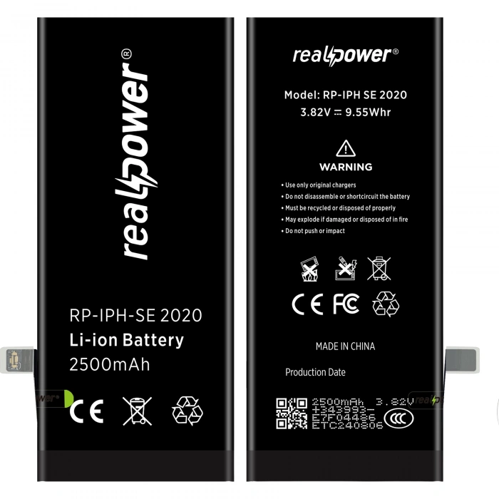 RealPower Apple Uyumlu iPhone SE 2020 Batarya 2500mAh Yüksek Kapasiteli Güçlendirilmiş Pil