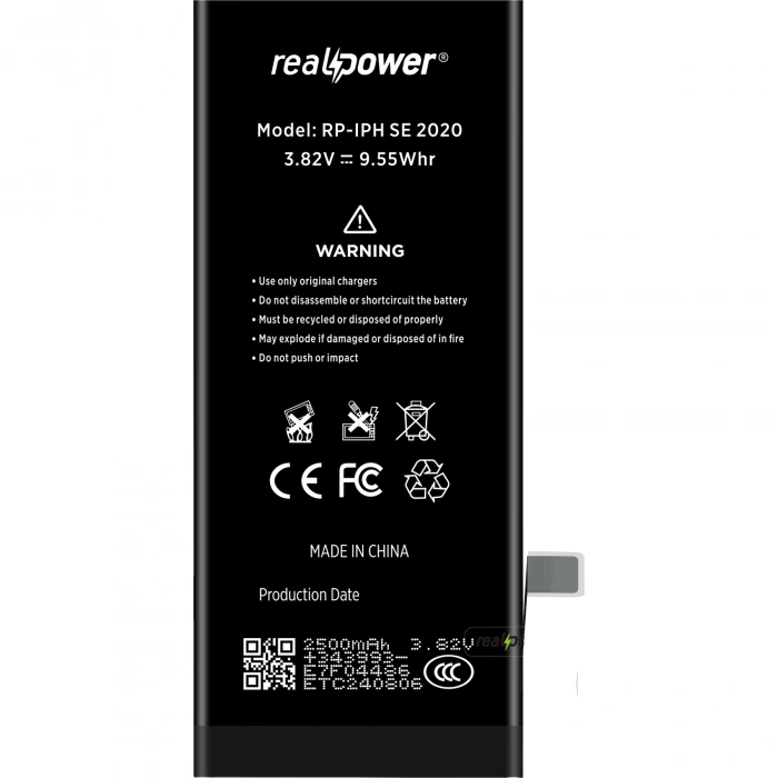 RealPower Apple Uyumlu iPhone SE 2020 Batarya 2500mAh Yüksek Kapasiteli Güçlendirilmiş Pil