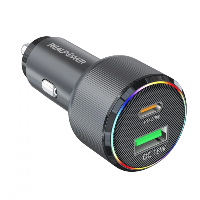 Realpower 38W USB-C ve USB-A Çift Çıkışlı PD Hızlı Araç Şarj Adaptörü ve USB-C to Lightning Kablo Seti RP-CC38W