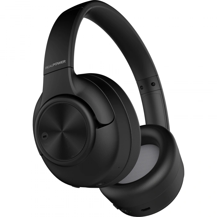 Realpower RealBuds Max Bluetooth Kulaküstü Kulaklık Siyah ANC + ENC Gürültü Önleyici Dokunmatik Kontrol HD Mikrofonlu Type-C Hızlı Şarjlı RP-RBM