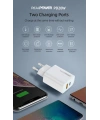 Realpower 20W USB-C ve USB-A Çift Çıkışlı PD Hızlı Şarj Adaptörü Seyahat Şarj Aleti Beyaz RP-CG20AT