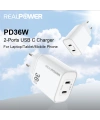 Realpower 36W GaN USB-C PD Hızlı Şarj Adaptörü Şarj Aleti Beyaz RP-CG36