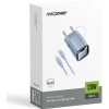 Realpower 20W GaN USB-C PD Hızlı Şarj Adaptörü Şarj Aleti ve USB-C to Lightning Hızlı Şarj Kablo Seti Mavi TCS20WBL
