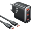Realpower 45W GaN 3 Çıkışlı USB-C1/C2/A PD Hızlı Şarj Adaptörü Şarj Aleti ve 60W USB-C to USB-C Kablo Seti Siyah TCS45WBK